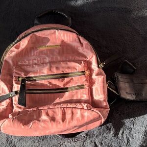 Steve Madden Pink Logo Nylon Backpack with Black Pouch